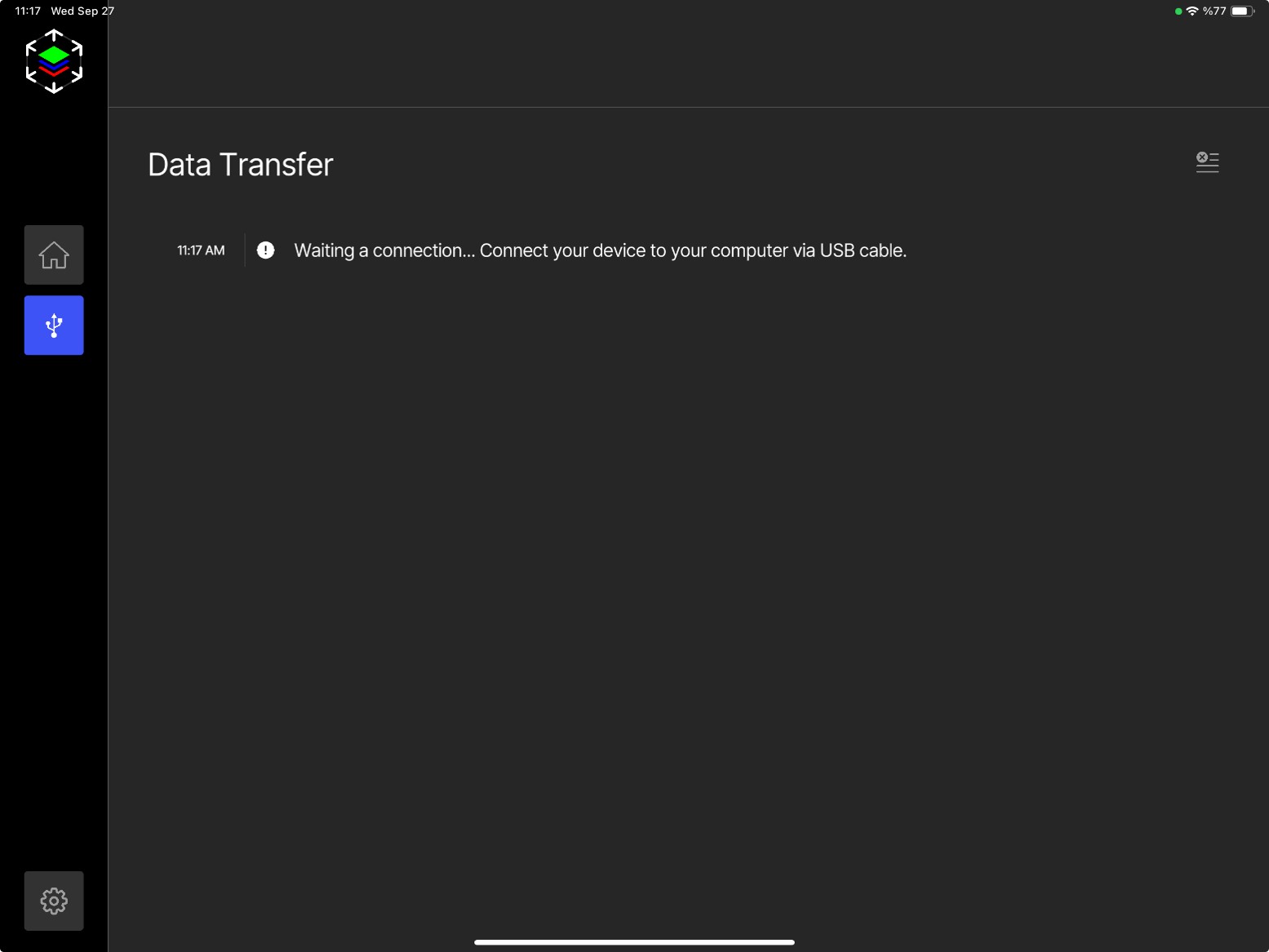Data transfer log screen