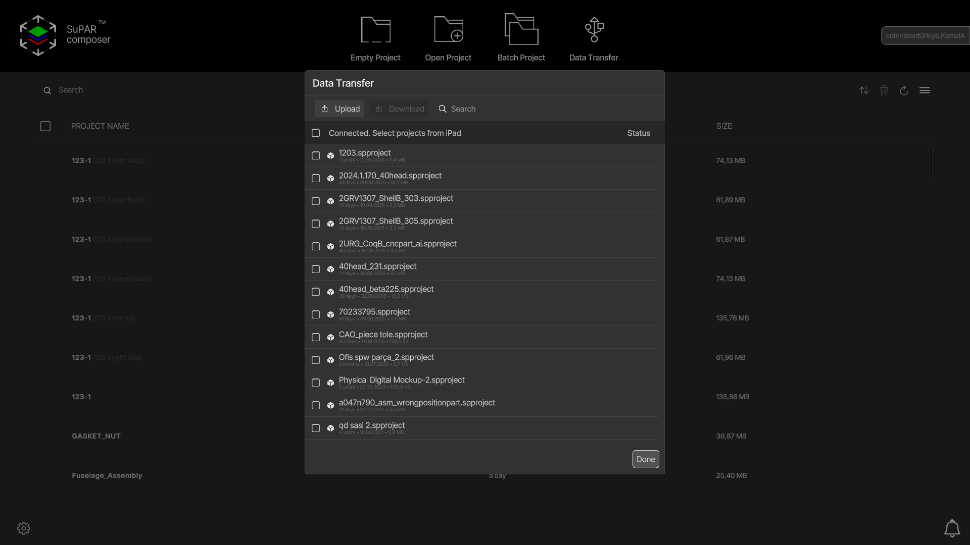 Data transfer dialog