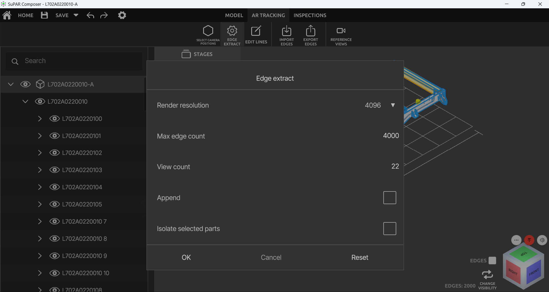 Edge extract dialog