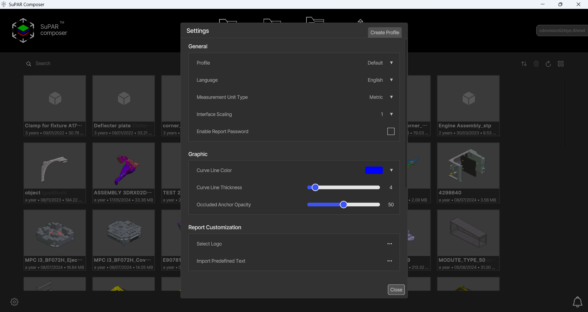 Composer settings window
